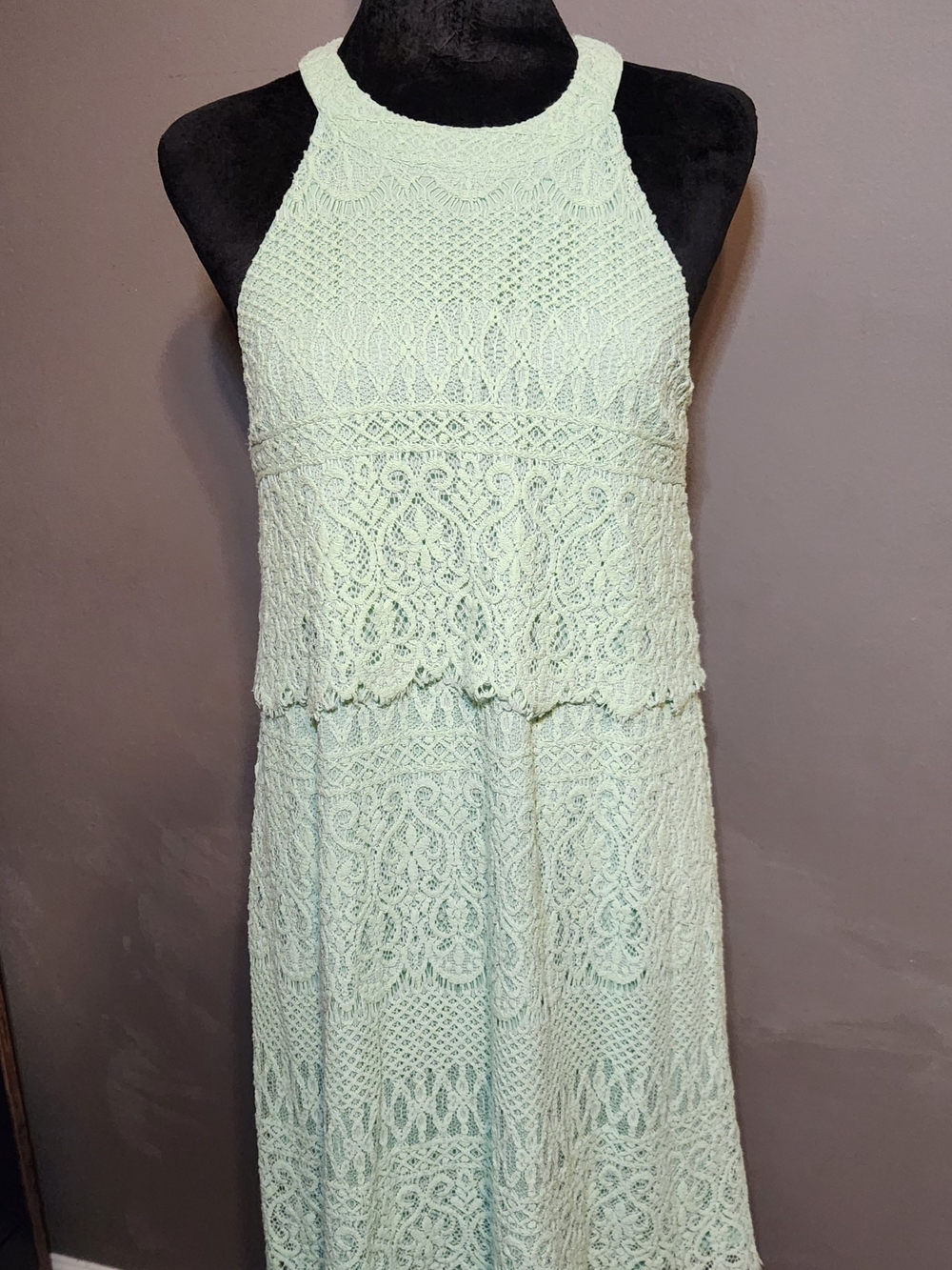 Alya Mint Crochet Halter Midi Dress